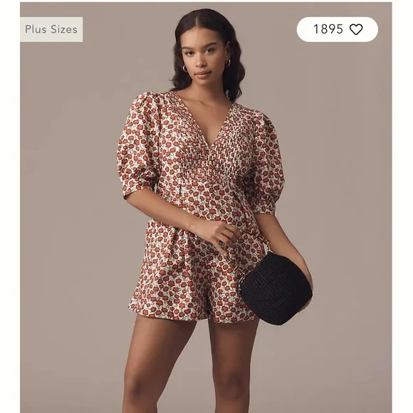 Maeve Floral Puff Sleeve Romper - Red and White - Picture 3 of 12